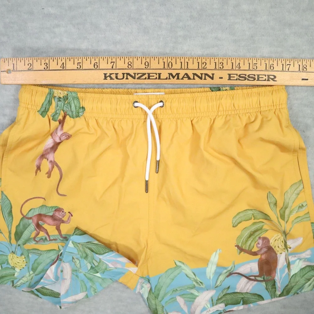 Mavrans Monkey‎ Swim Short Mens XL Yellow Tropical Banana Leaf Print Beach Trunk